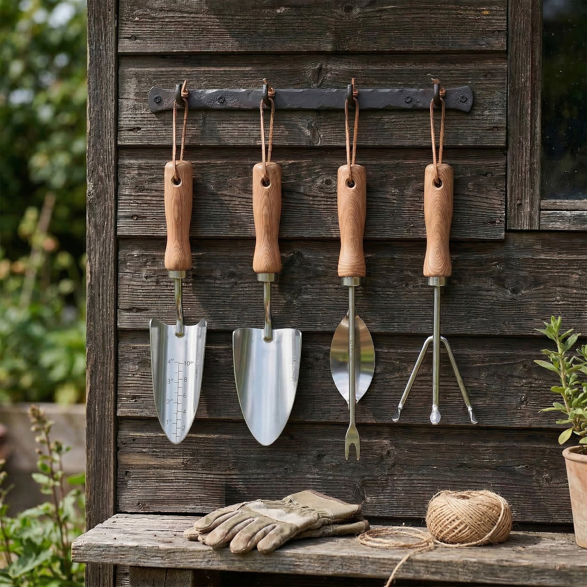 Mayne 4-Piece Essential Garden Tool Set – Hand Cultivator, Transplanter, Weeder & Trowel
