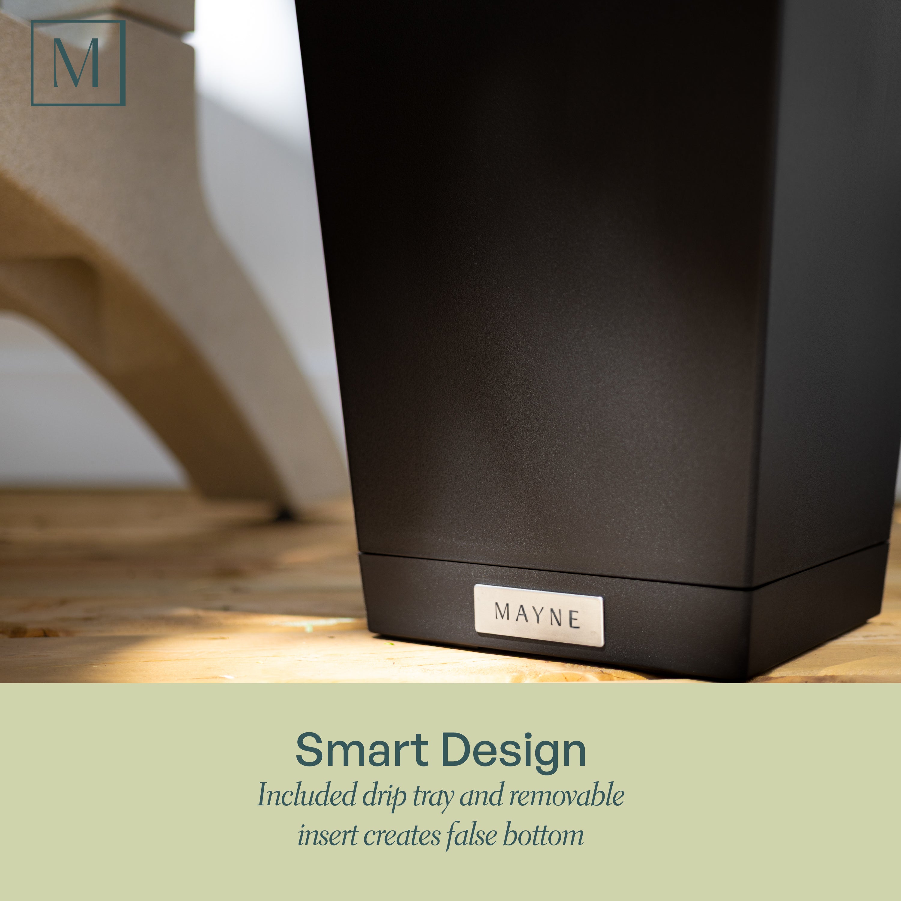 Mayne Evolve 24-Inch Tall Planter with Removable Planting Insert and Drip Tray (2-Pack)