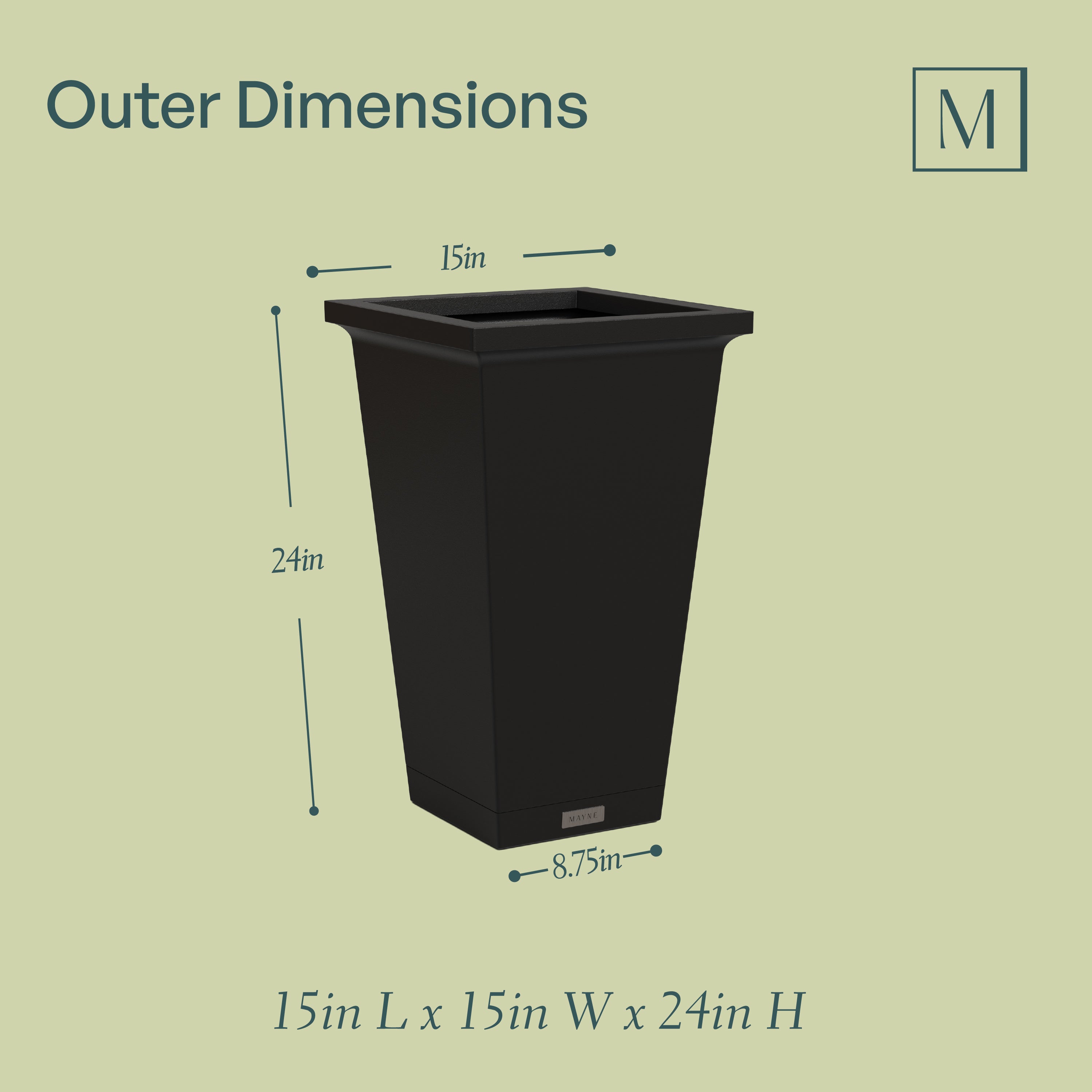 Mayne Evolve 24-Inch Tall Planter with Removable Planting Insert and Drip Tray (2-Pack)