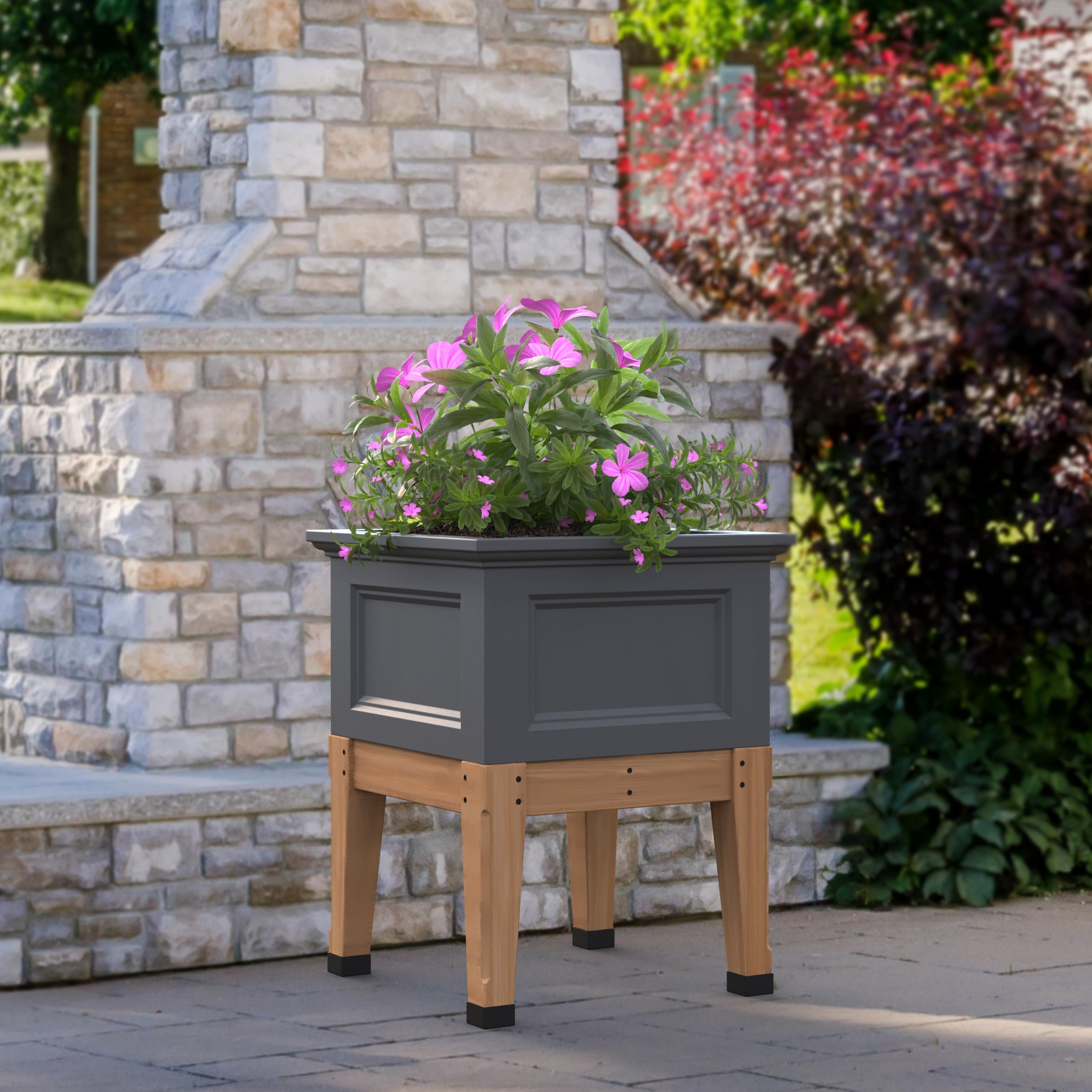 Mayne Fairfield 24-Inch Self-Watering Square Elevated Garden Bed with Wooden Legs (Graphite Grey)