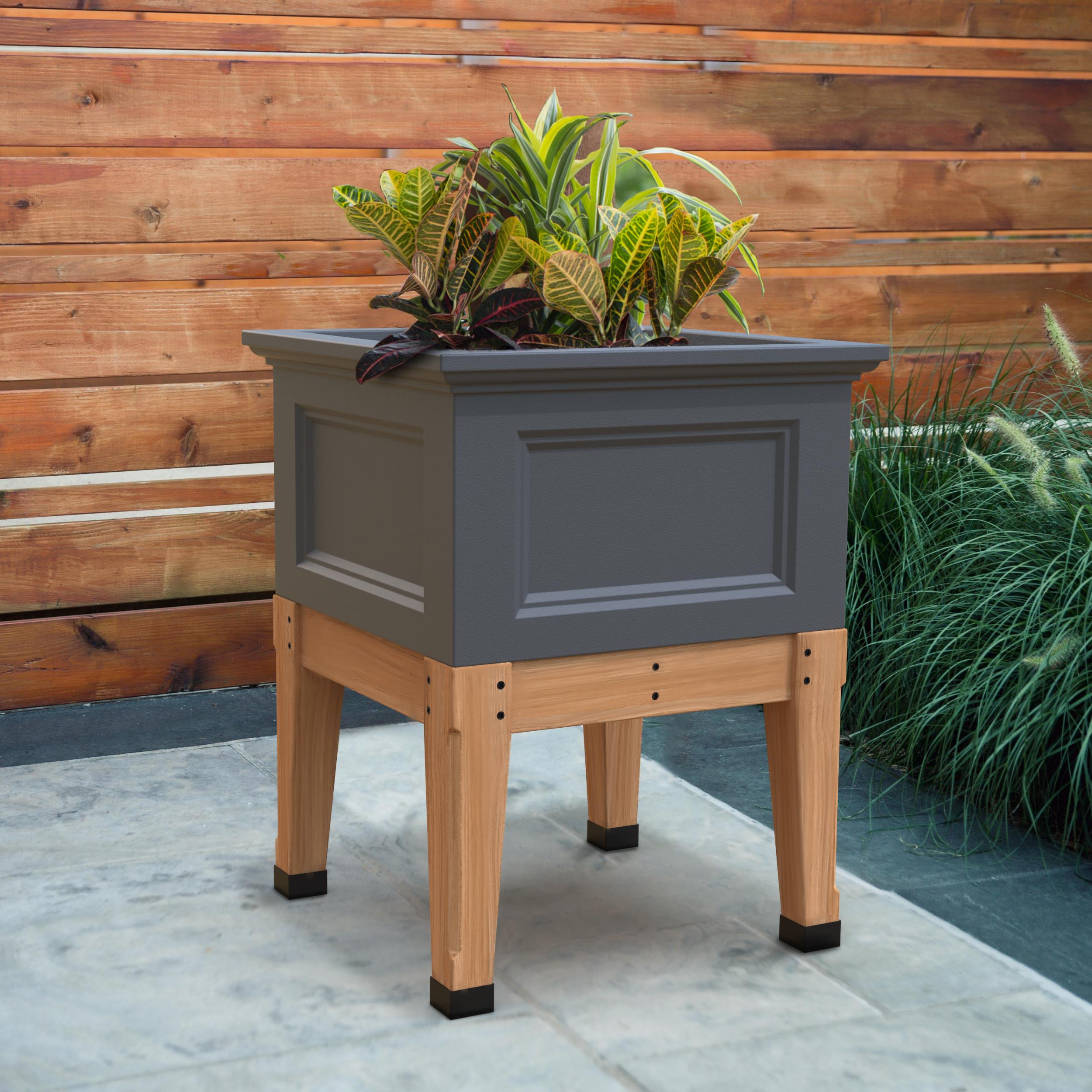 Mayne Fairfield 24-Inch Self-Watering Square Elevated Garden Bed with Wooden Legs (Graphite Grey)