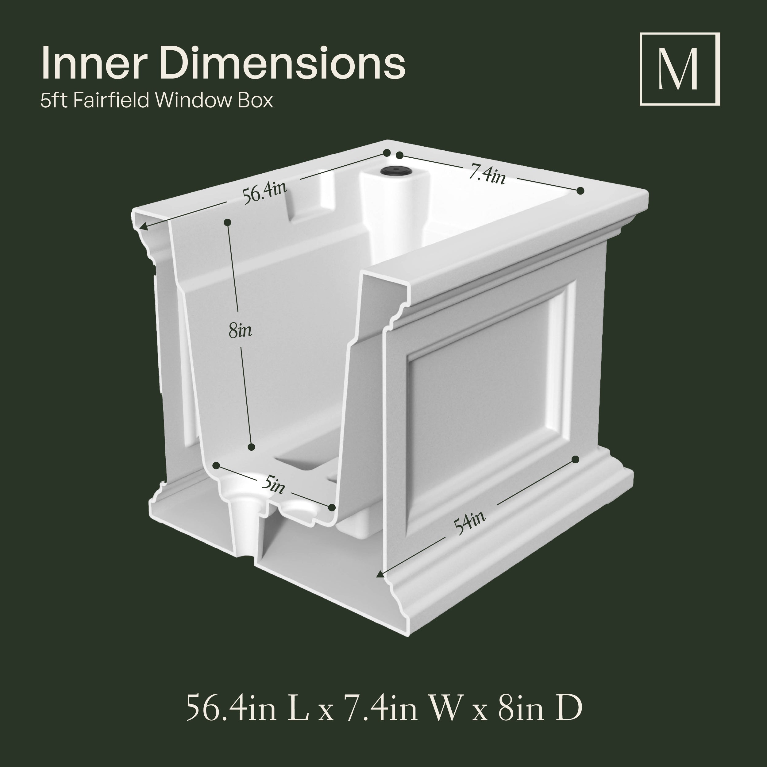 Mayne Fairfield 5ft Self-Watering Window Box with Steel Wall Mount Brackets