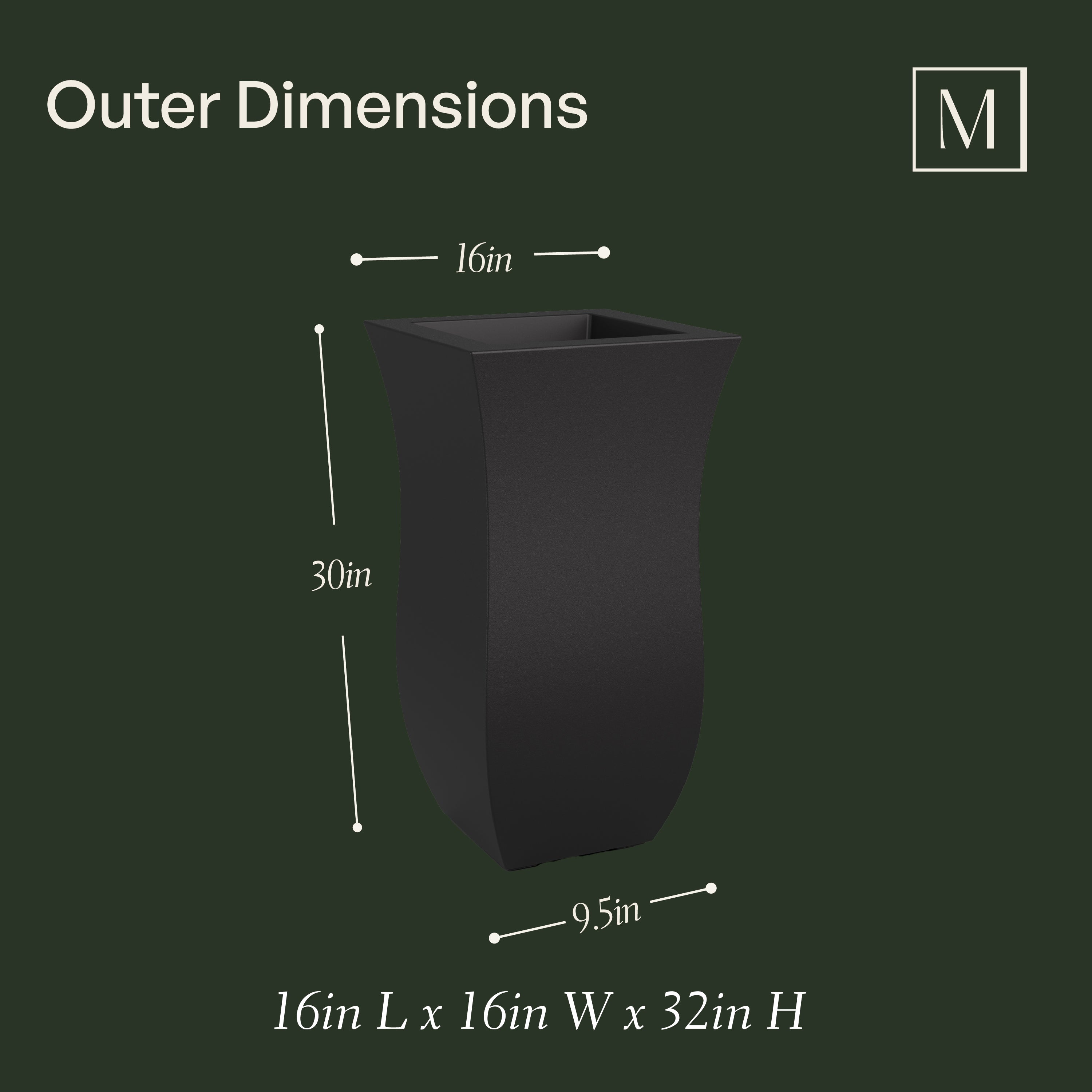 Mayne Valencia 30in Tall Planter (Black, 2-Pack)