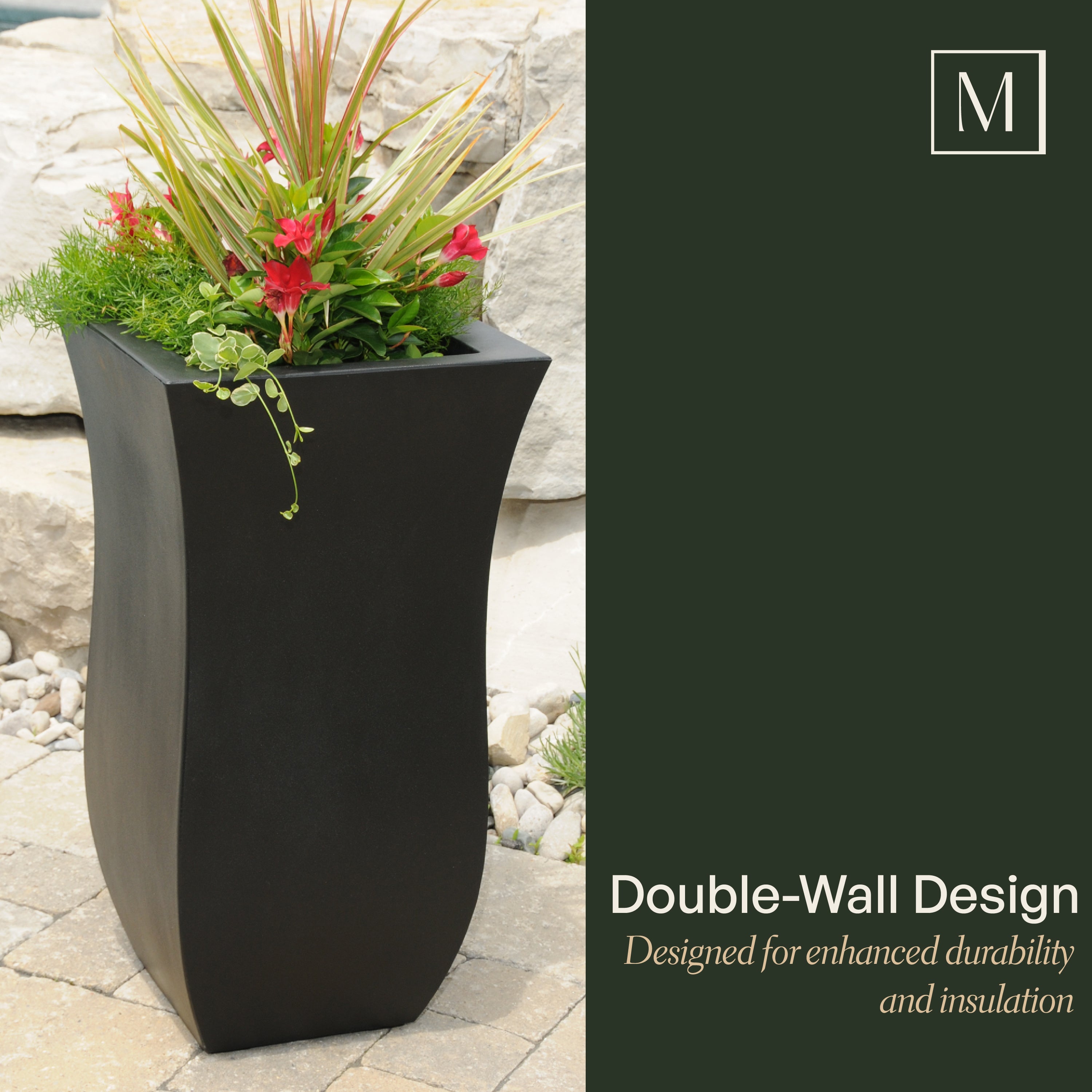 Mayne Valencia 30in Tall Planter (Black, 2-Pack)