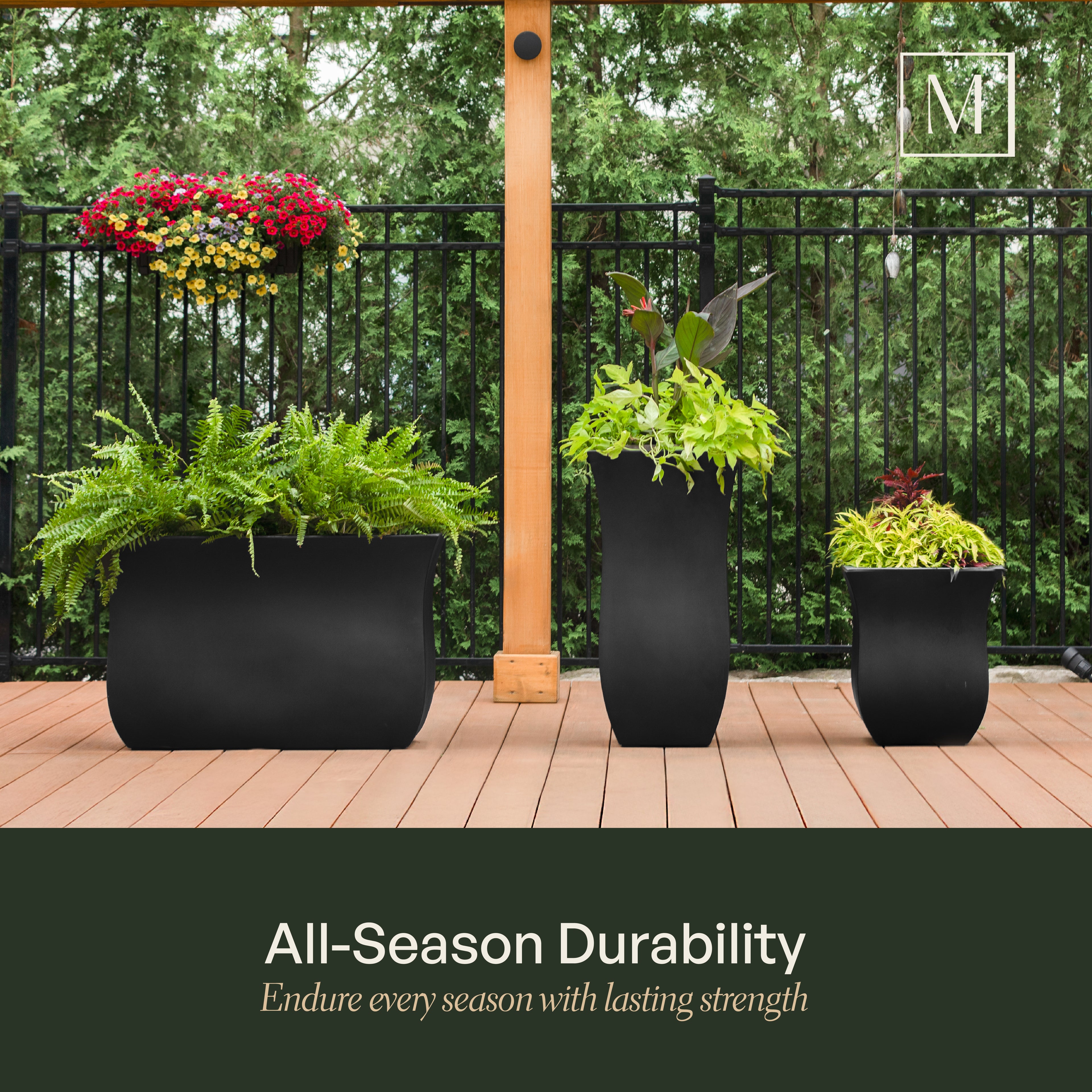 Mayne Valencia 30in Tall Planter (Black, 2-Pack)