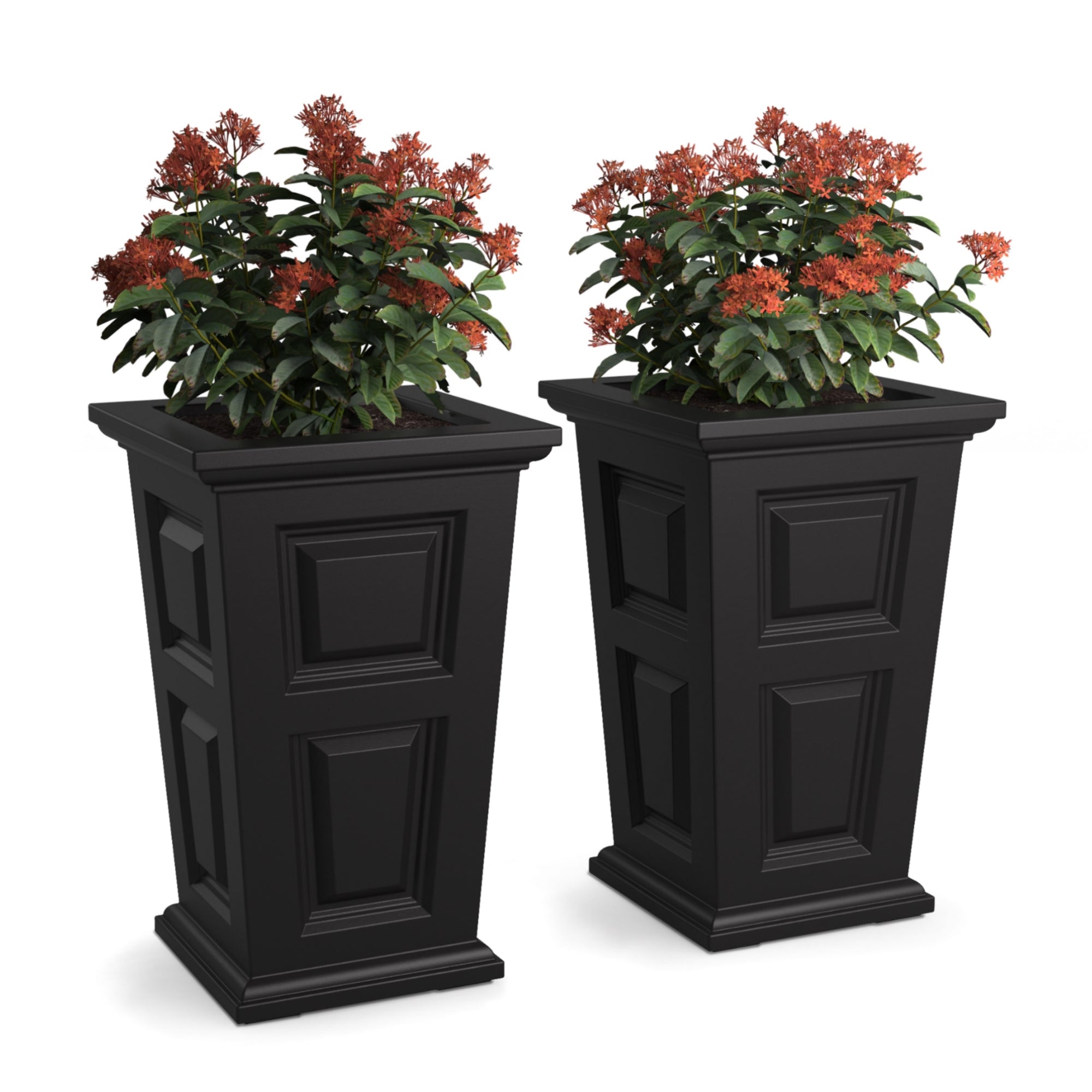 Mayne Wyndham 24-Inch Self-Watering Tall Planter with Removable Planting Insert (Black, 2-Pack)