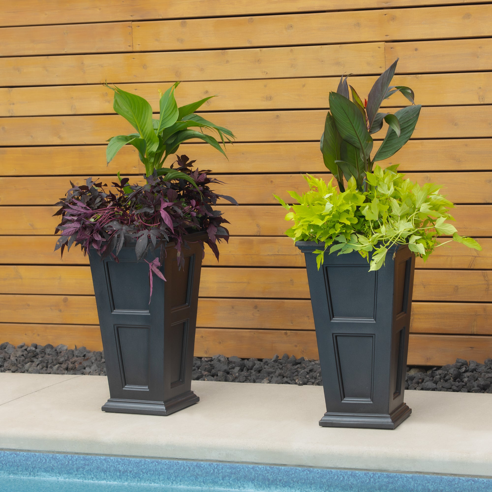Mayne Fairfield 28-Inch Self-Watering Tall Planter with Removable Planting Insert (Black, 2-Pack)