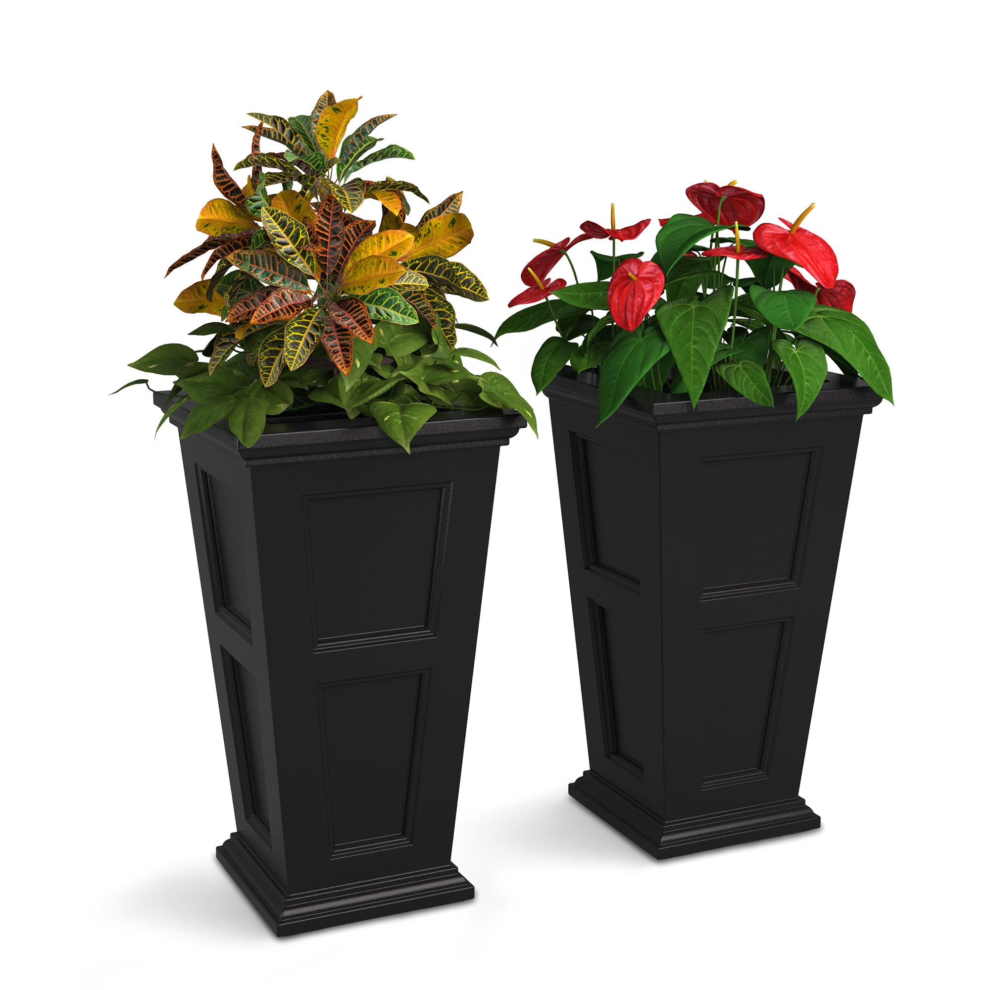 Mayne Fairfield 28-Inch Self-Watering Tall Planter with Removable Planting Insert (Black, 2-Pack)