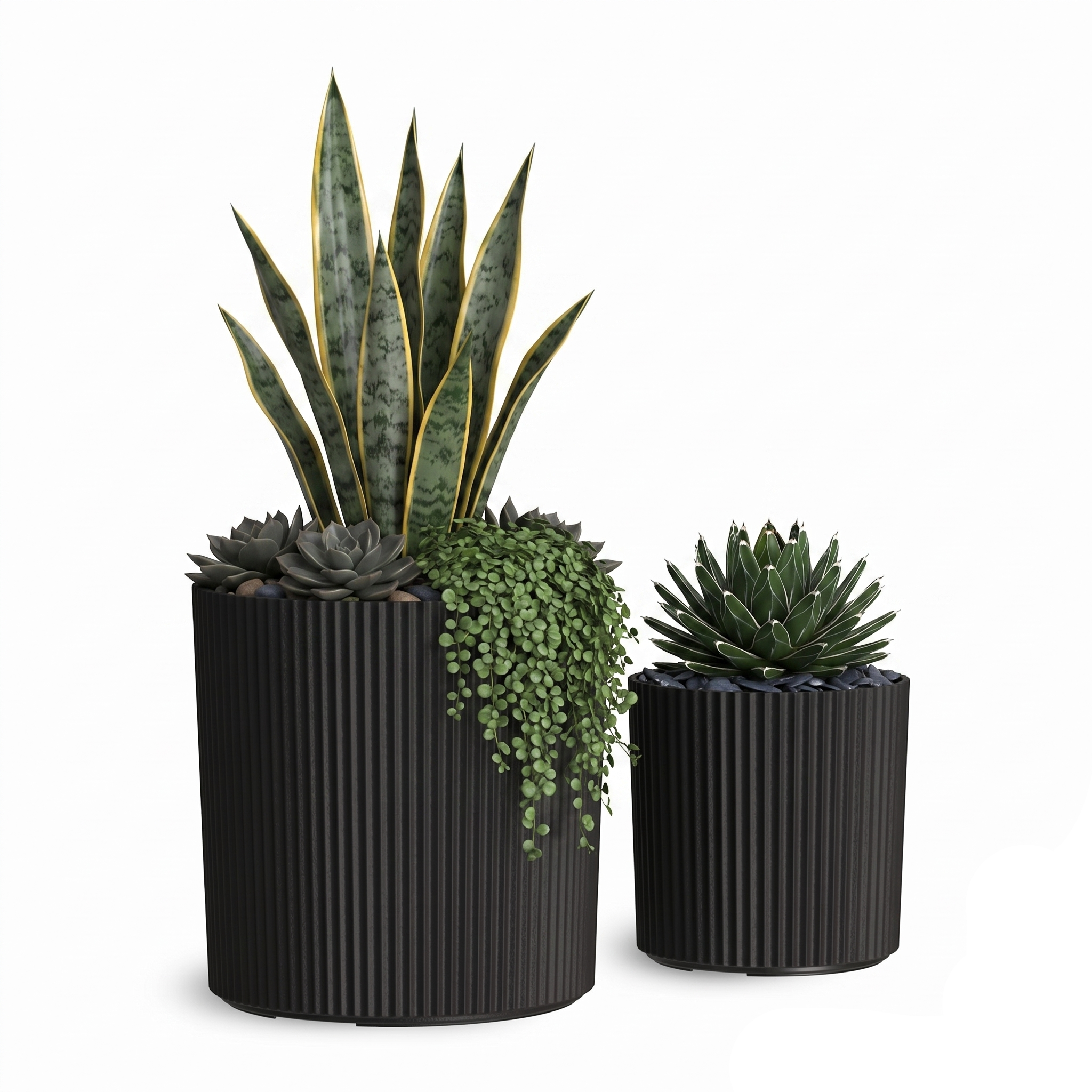 Mayne Serene Round Ribbed Planter with Drainage Hole Black 10in