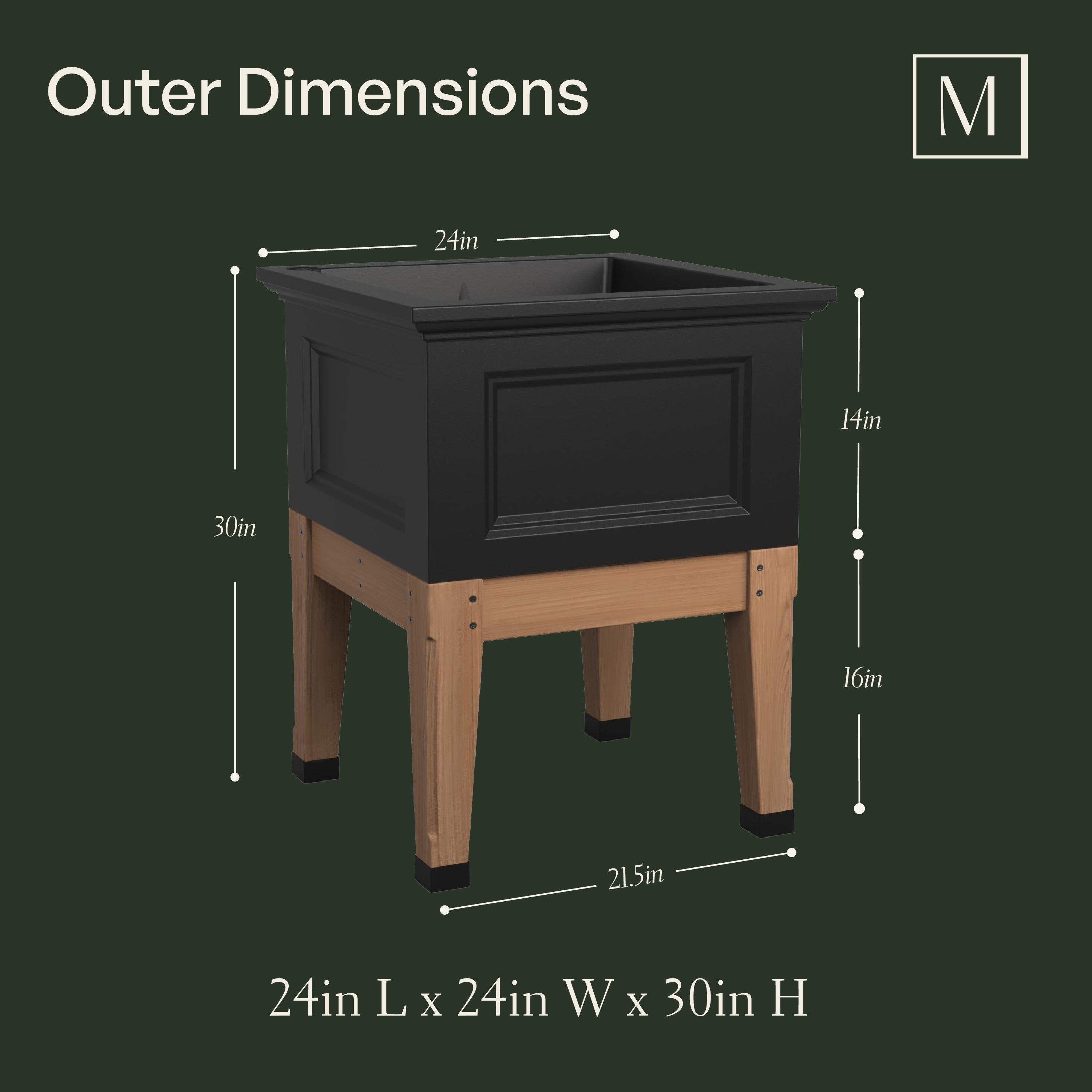 Mayne Fairfield 24-Inch Self-Watering Square Elevated Garden Bed with Wooden Legs (Graphite Grey)