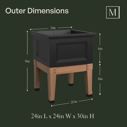 Mayne Fairfield 24-Inch Self-Watering Square Elevated Garden Bed with Wooden Legs (Graphite Grey)