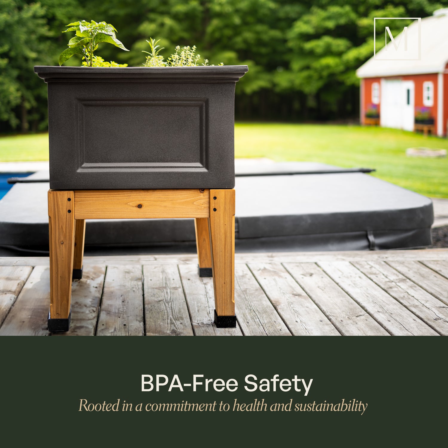 Mayne Fairfield 24-Inch Self-Watering Square Elevated Garden Bed with Wooden Legs (Graphite Grey)