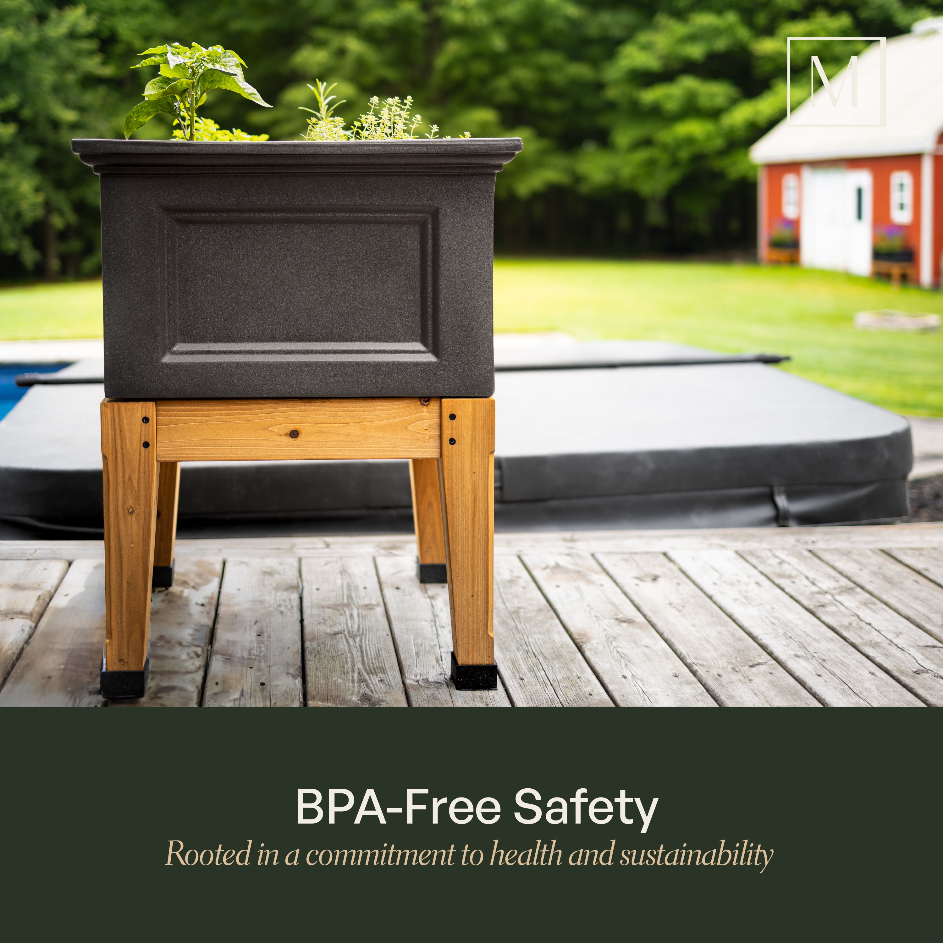 Mayne Fairfield 24-Inch Self-Watering Square Elevated Garden Bed with Wooden Legs (Graphite Grey)