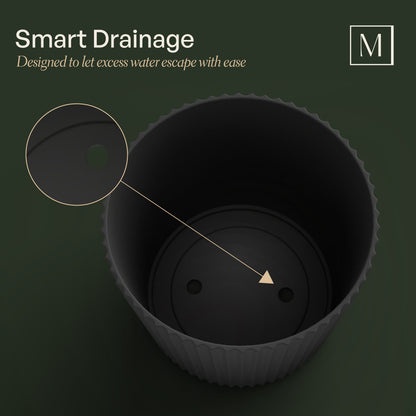 Mayne Serene Round Ribbed Planter with Drainage Hole