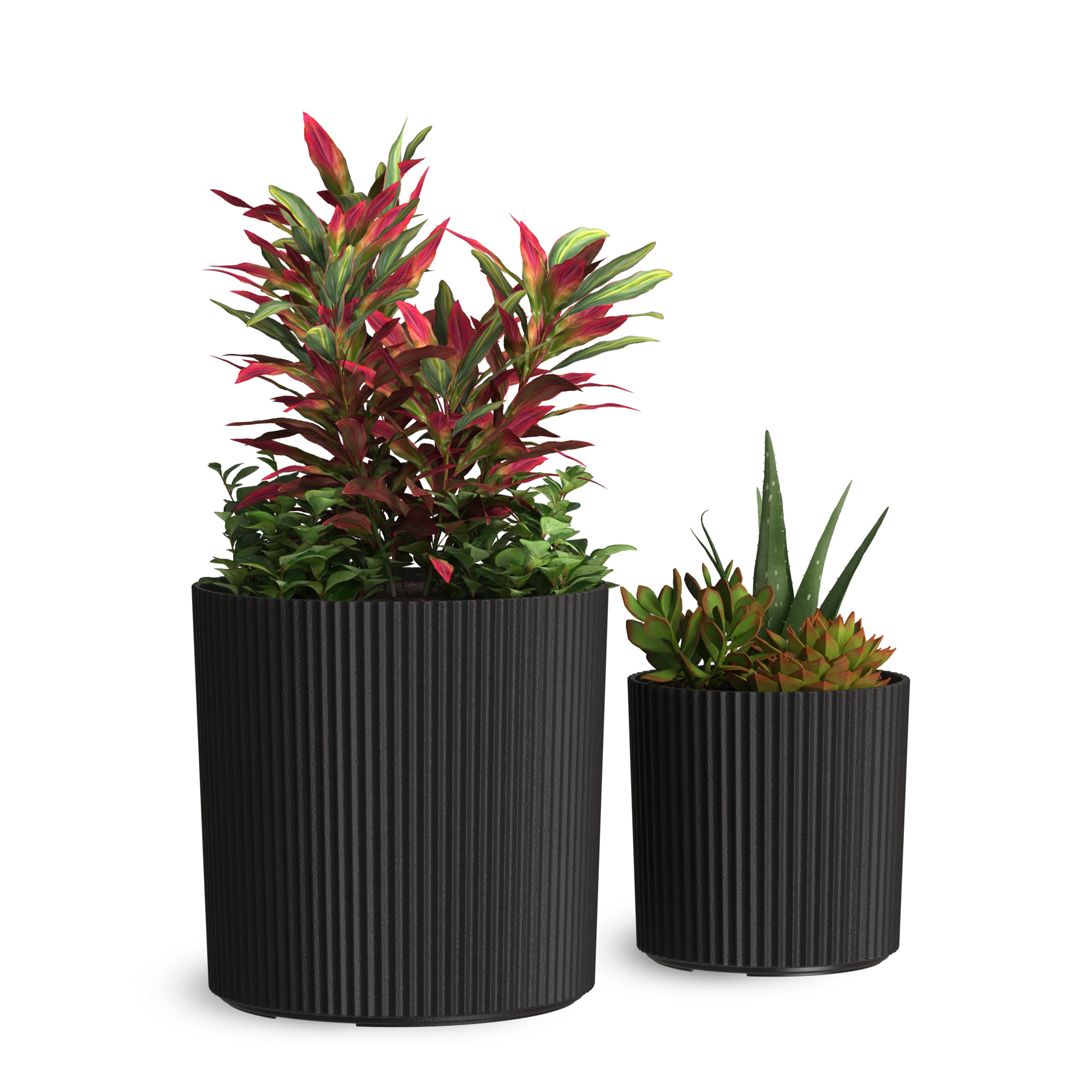 Mayne Serene Round Ribbed Planter with Drainage Hole Black 12in
