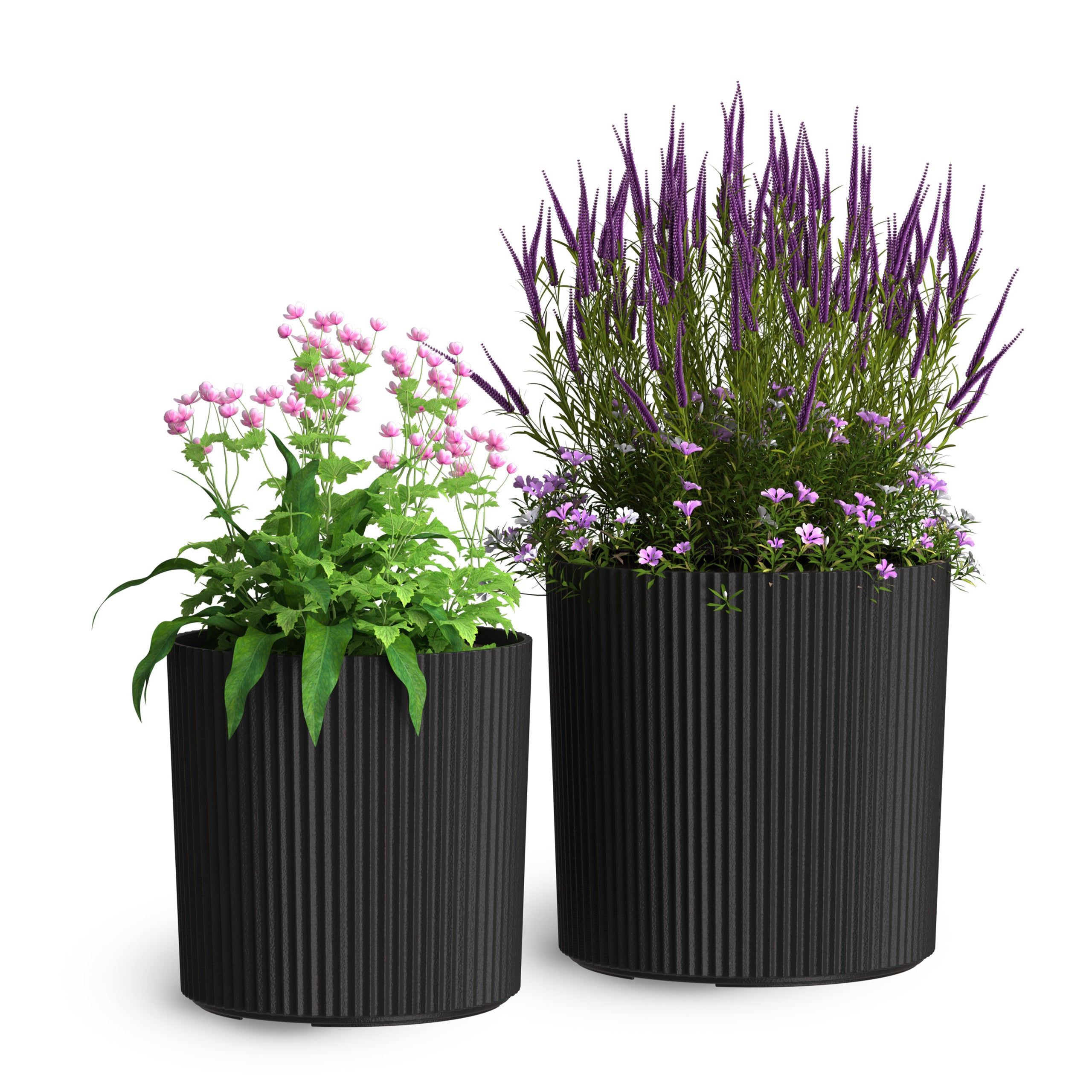 Mayne Serene Round Ribbed Planter with Drainage Hole Black 12in