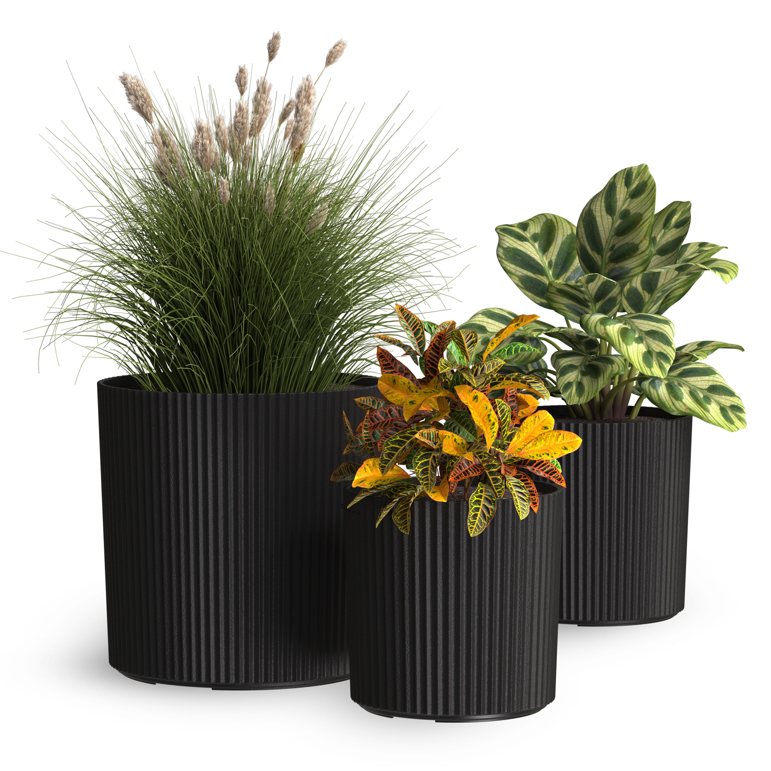 Mayne Serene Round Ribbed Planter with Drainage Hole