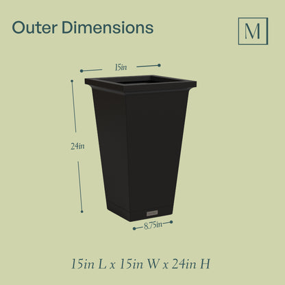 Mayne Evolve 24-Inch Tall Planter with Removable Planting Insert and Drip Tray (2-Pack)