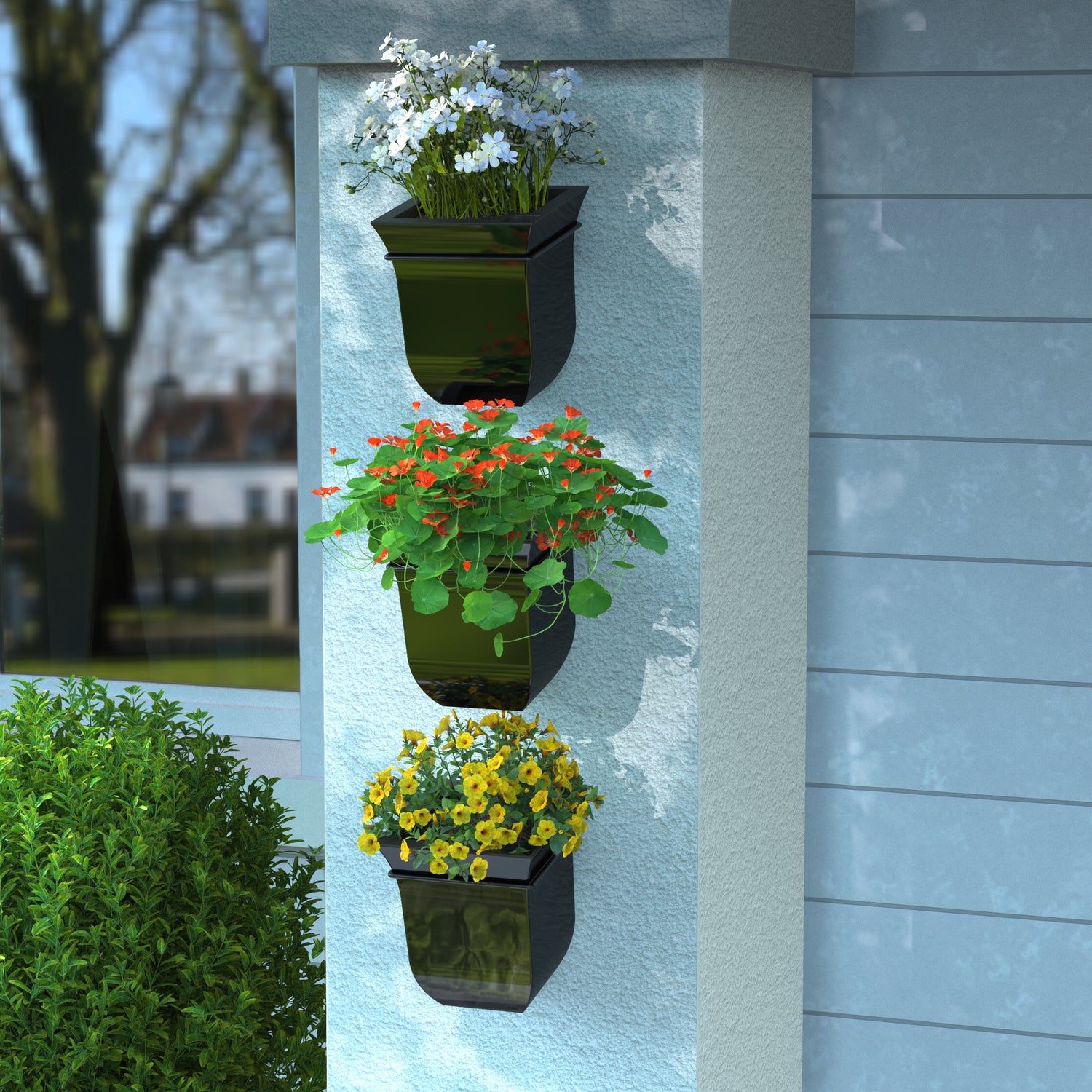 mounted plant pot Mayne Valencia 8-Inch Self-Watering Wall Mount Planter (3-Pack) – Mayne Inc