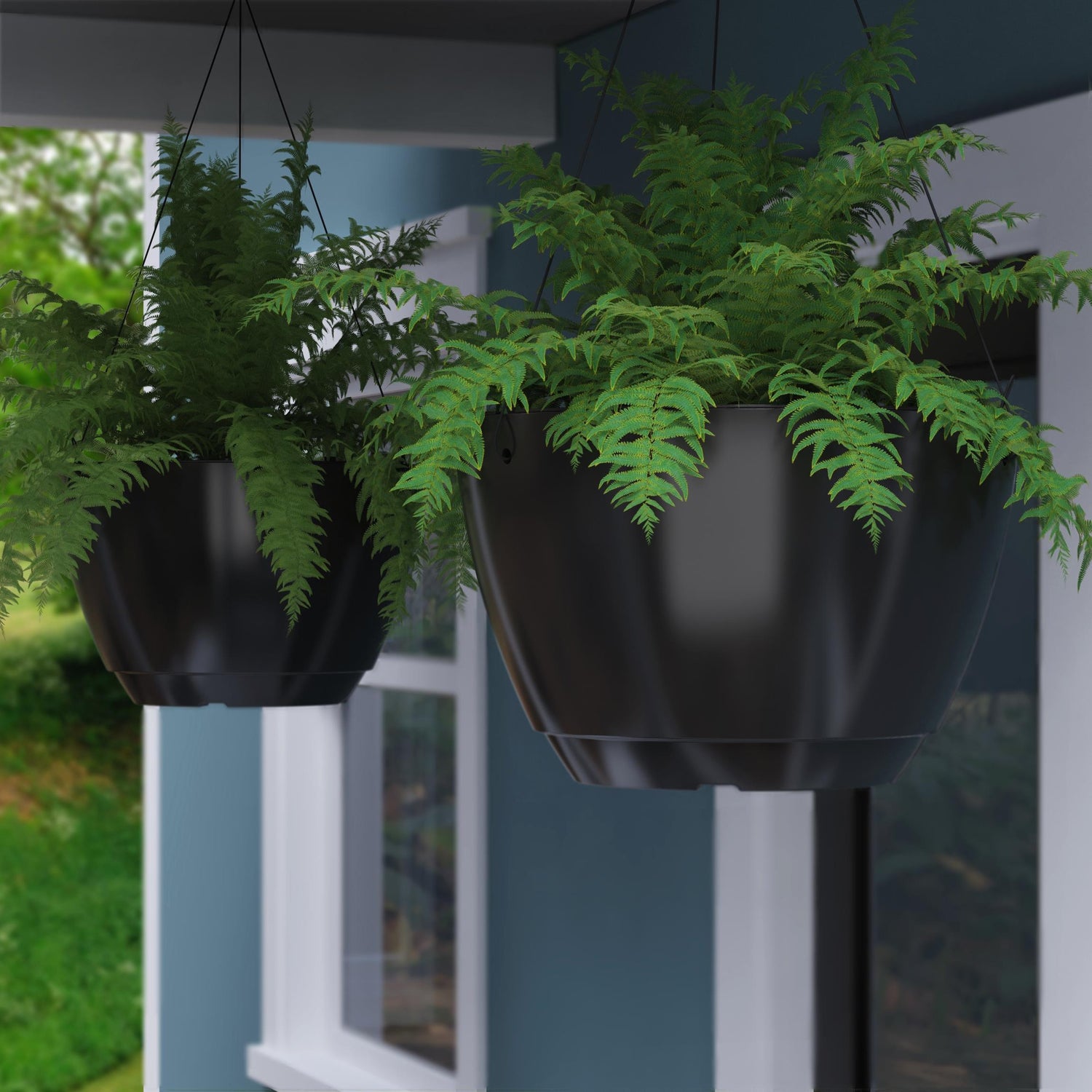 hanging planter black Mayne Caprio 14-Inch Self-Watering Hanging Planter with Water Level In – Mayne Inc