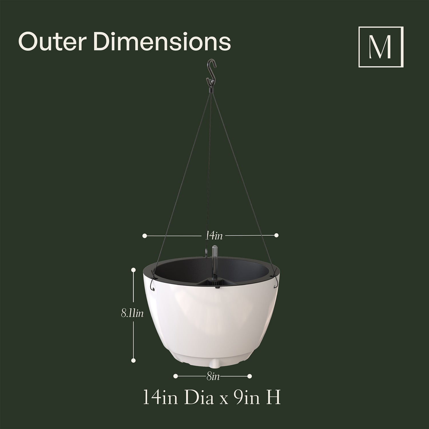 Mayne Caprio 14-Inch Self-Watering Hanging Planter with Water Level Indicator (2-Pack)