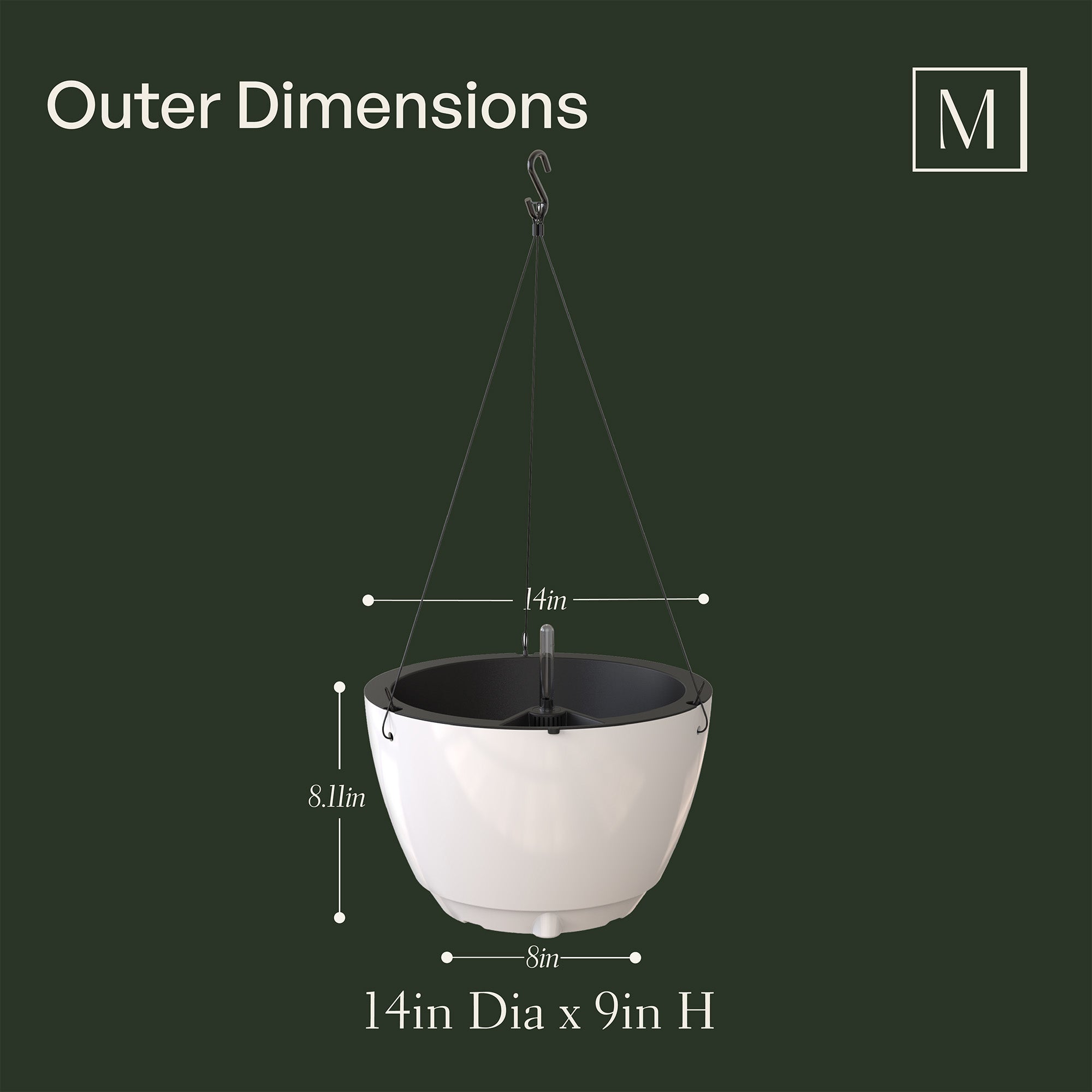 Mayne Caprio 14-Inch Self-Watering Hanging Planter with Water Level Indicator (2-Pack)