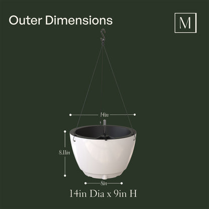 Mayne Caprio 14-Inch Self-Watering Hanging Planter with Water Level Indicator (2-Pack)