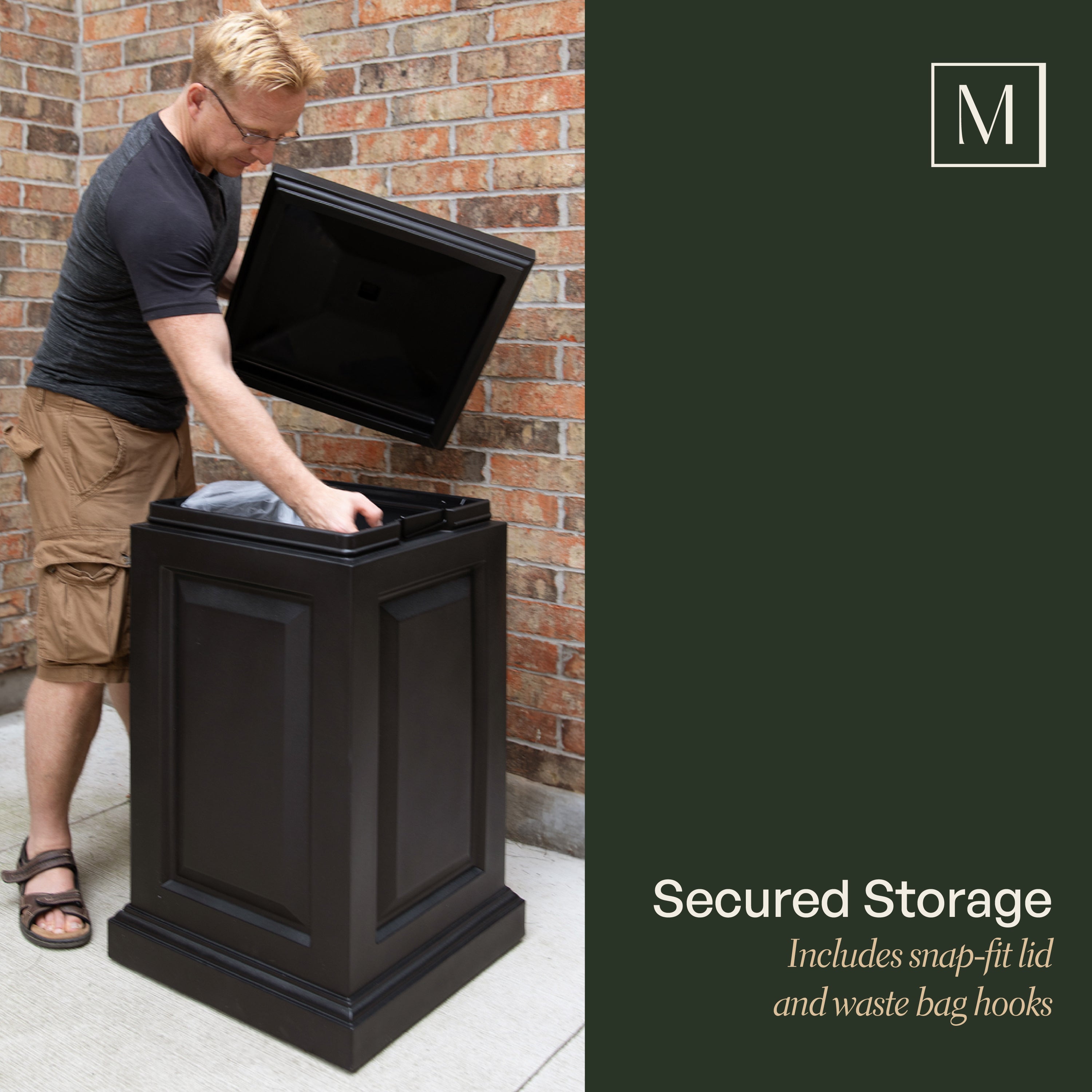 Mayne Berkshire Multi-Purpose Storage Bin - Includes Waste Bag Hooks (Black)