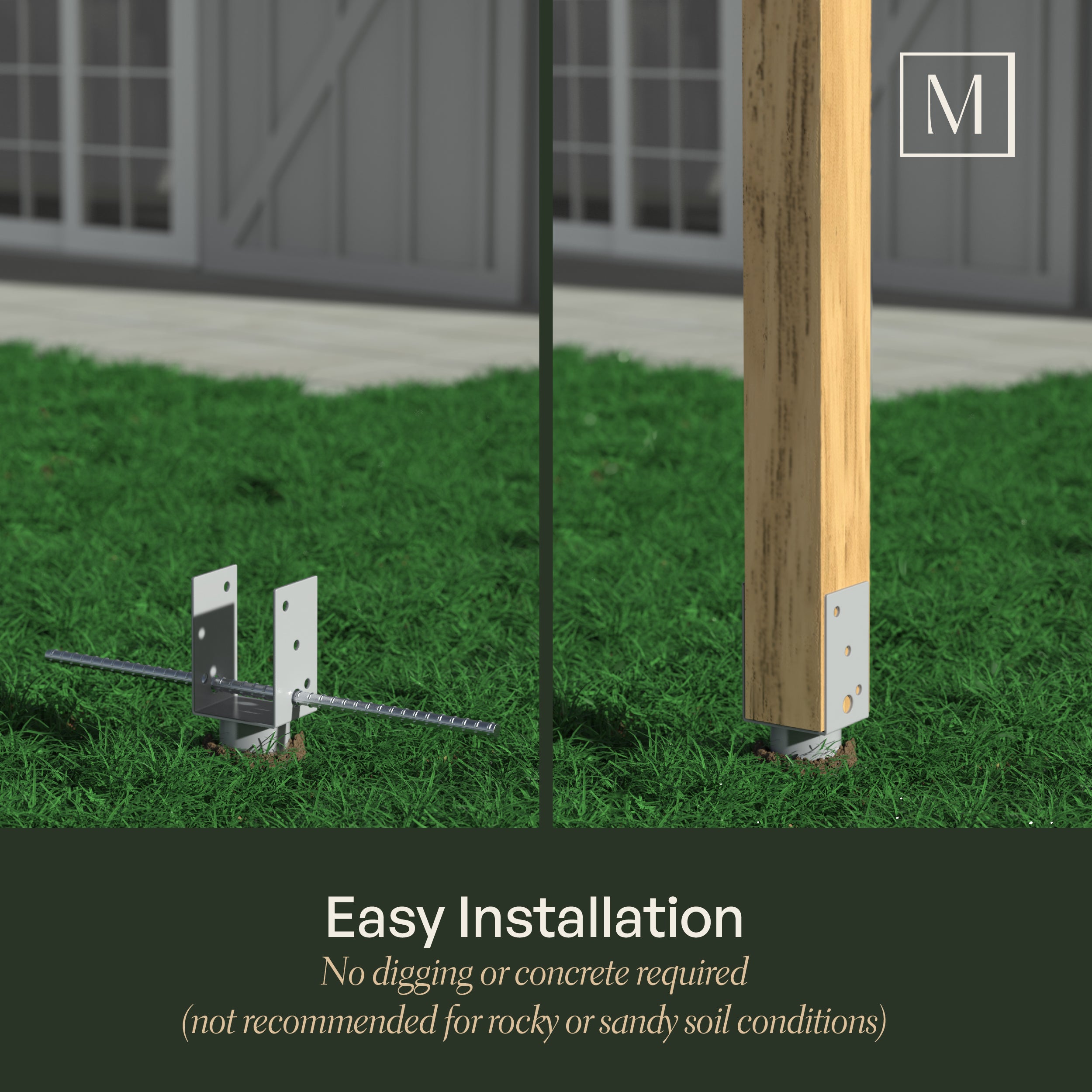 Mayne No Dig Ground Anchor - Includes Lag Bolts &amp; Rebar