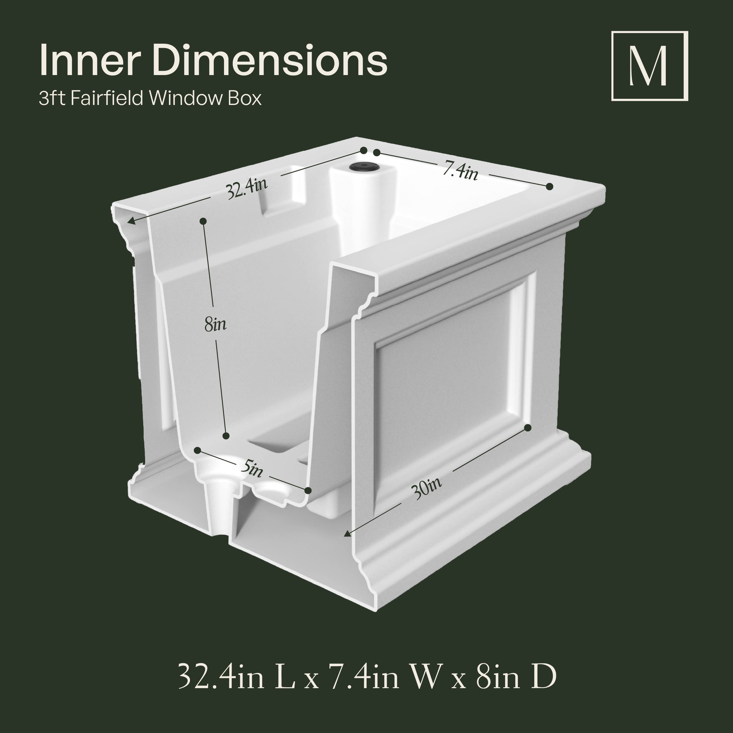 Mayne Fairfield 3ft Self-Watering Window Box with Steel Wall Mount Brackets