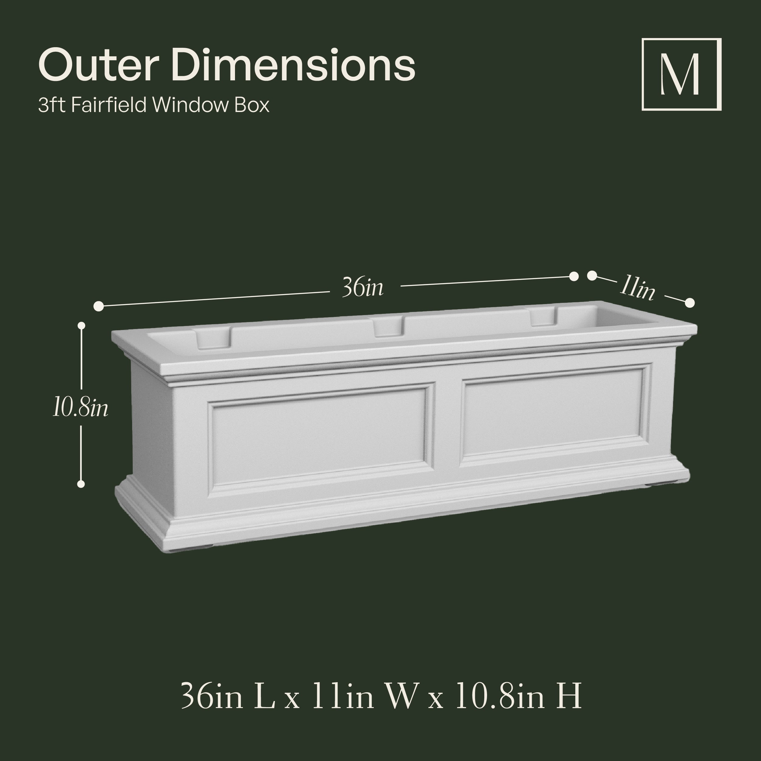 Mayne Fairfield 3ft Self-Watering Window Box with Steel Wall Mount Brackets