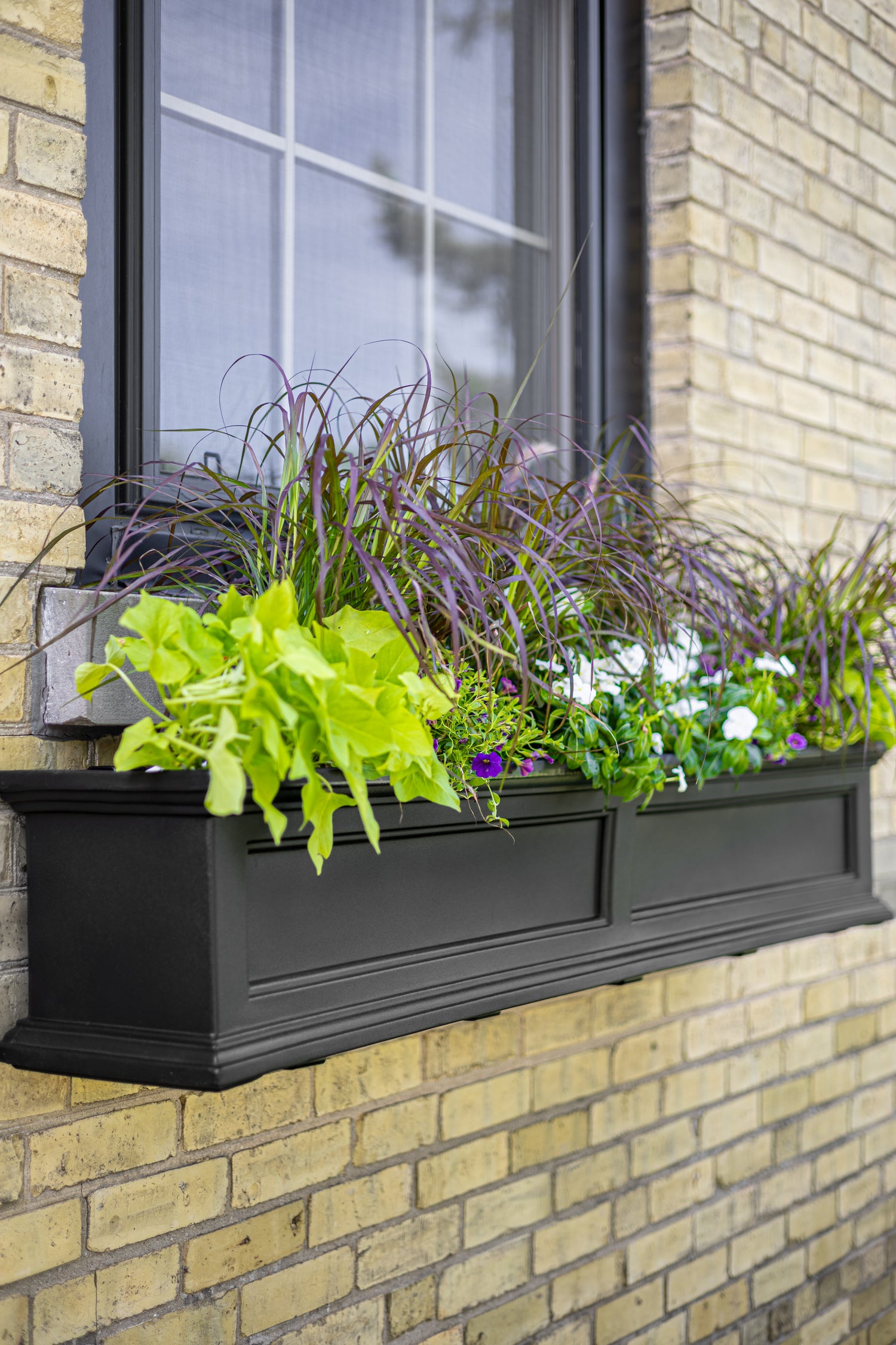 mayne window box planters Mayne Fairfield 3ft Self-Watering Window Box with Steel Wall Mount Bra – Mayne Inc