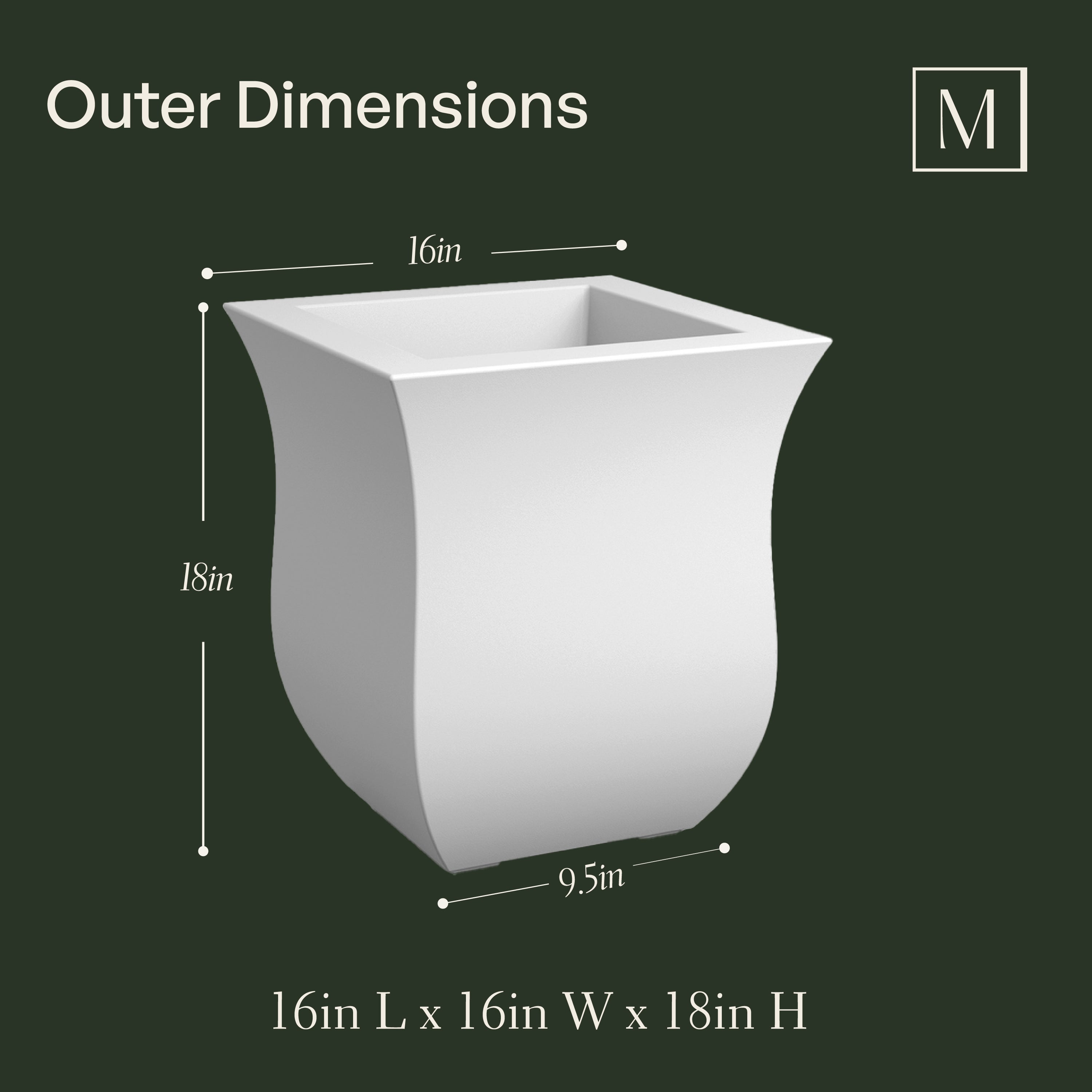 Mayne Valencia 16-Inch Indoor and Outdoor Square Planter (White)