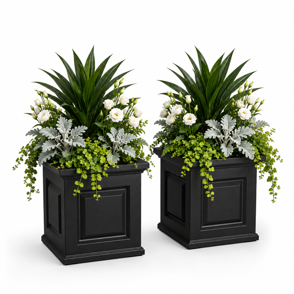 Mayne Nantucket 16-Inch Self-Watering Square Planter (Black, 2-Pack)
